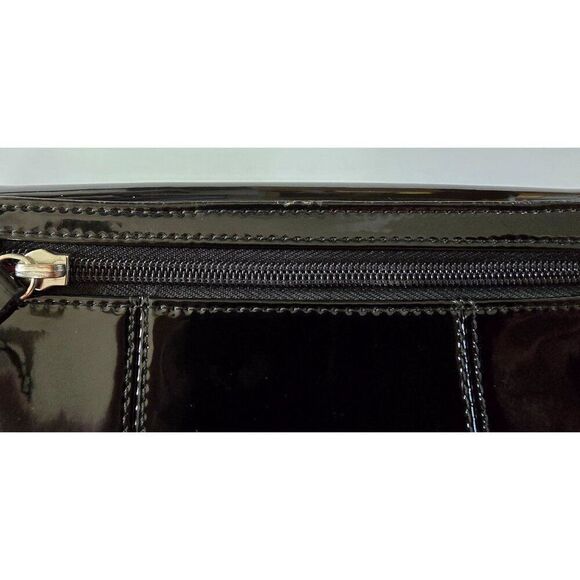 Tignanello Black Patent Leather Wallet With Colorful Striped Interior - Picture 7 of 9